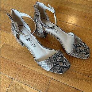 Women's Snake Print Block Heel Sandals - Neutral